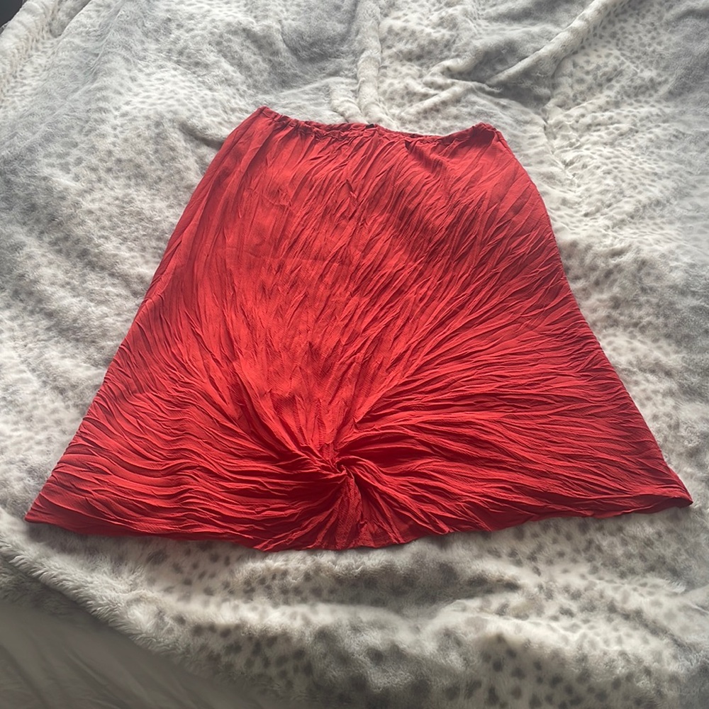 Red Pleated Midi Skirt Fits XS-M